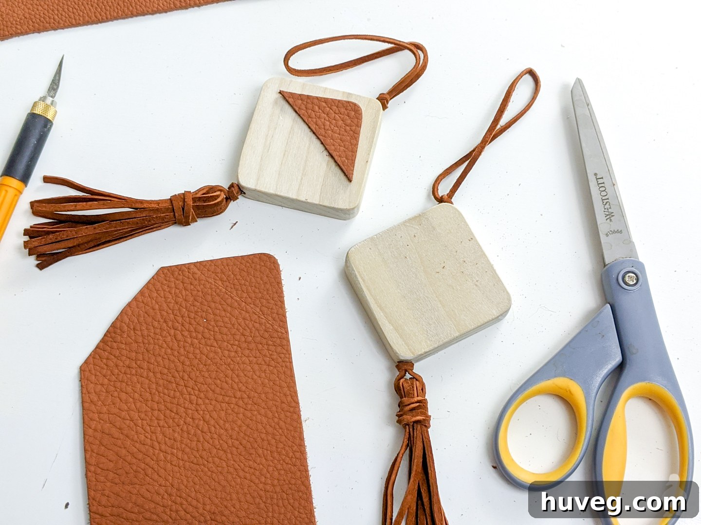cut and glue leather to ornaments