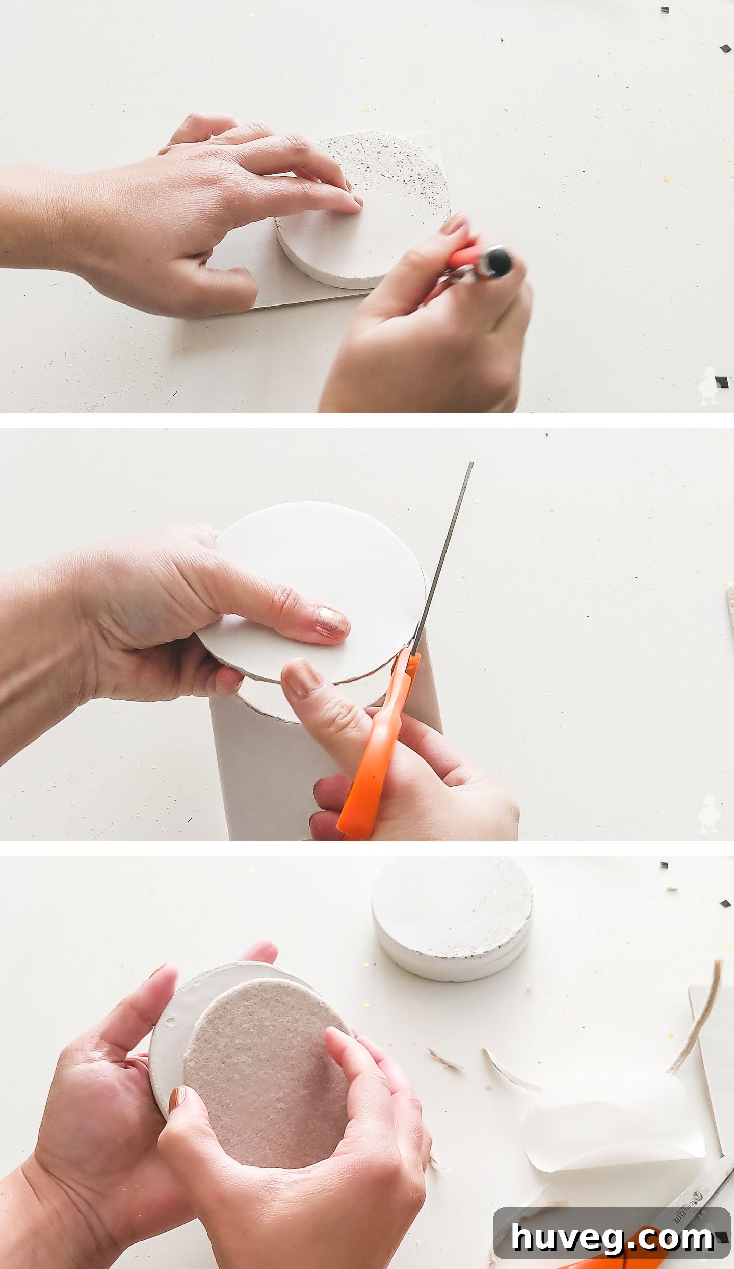 cut out felt and attach to the bottom of each coaster