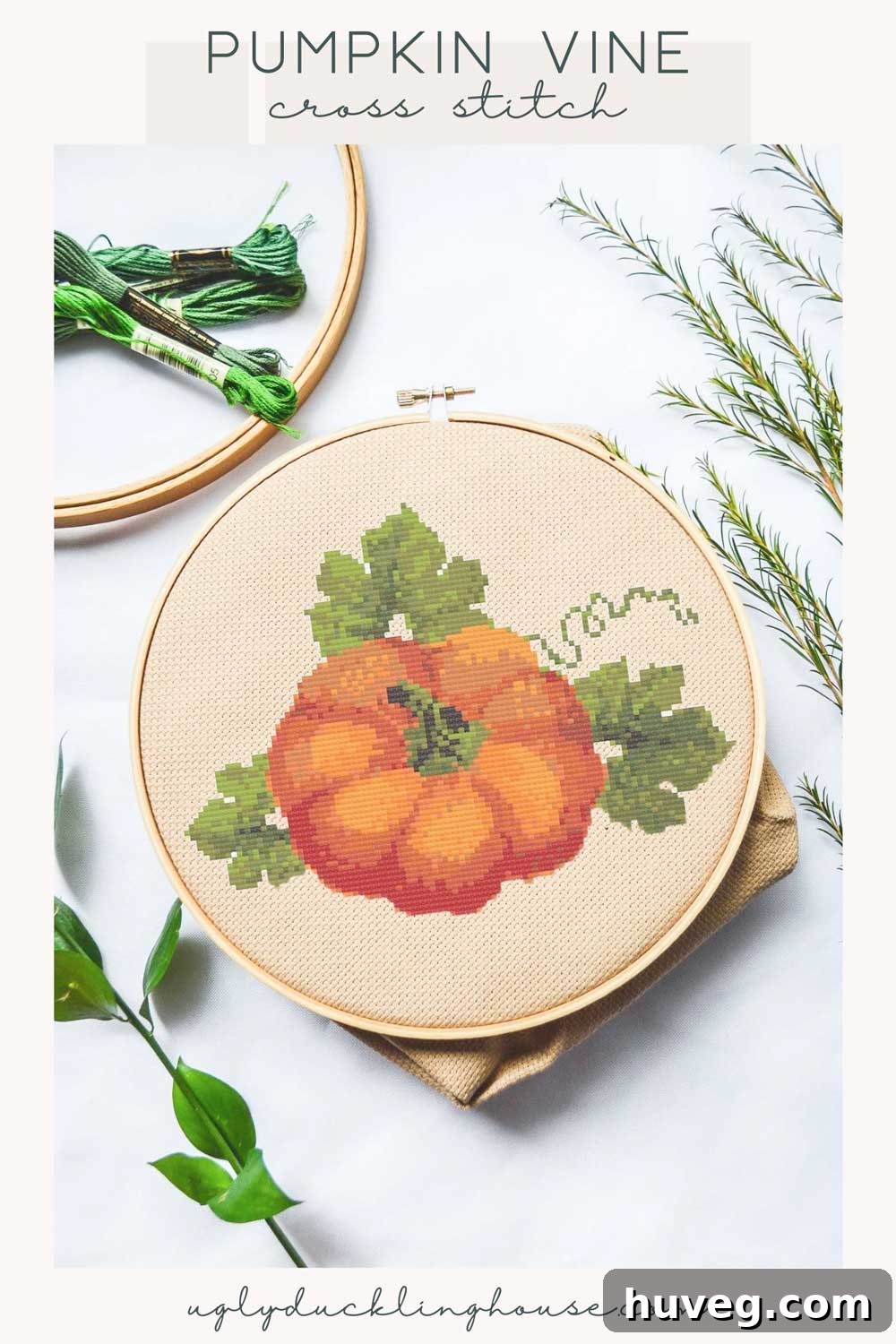 Pumpkin Vine Cross Stitch Pattern for Autumn Decor