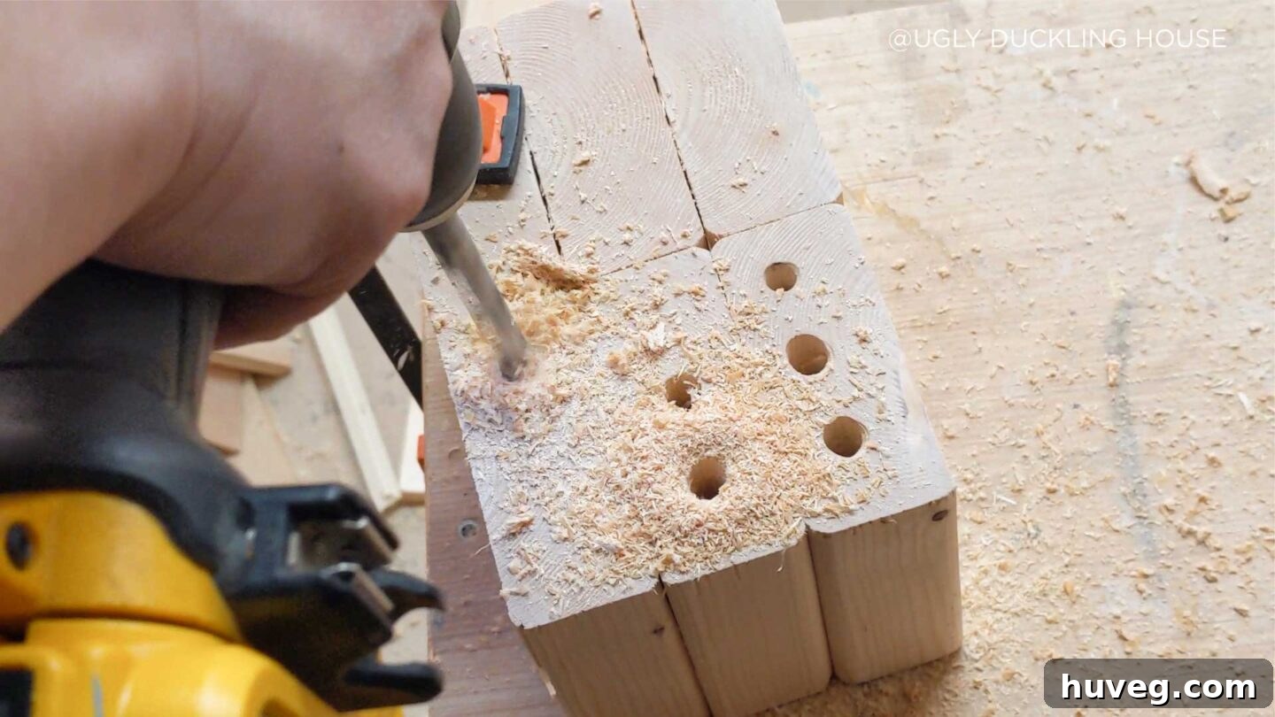 drilling holes for diy bee house
