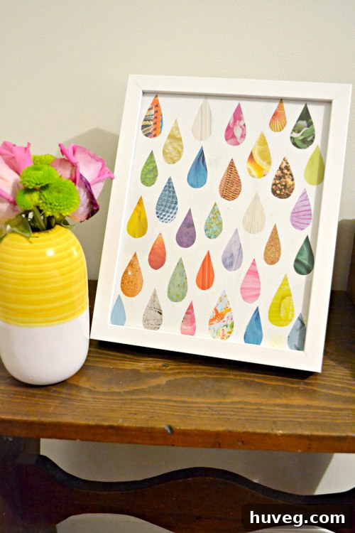 Step-by-step guide to making easy raindrop art from an old magazine, ideal for beginners
