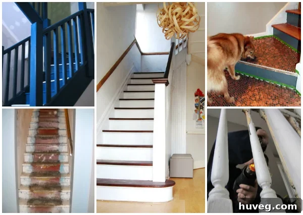 Collage of various staircase renovation projects from Dueling DIY participants