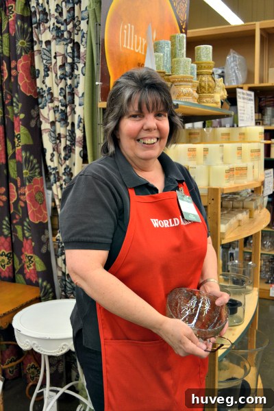 World Market clerk Debra assisting Mom with a potpourri bowl