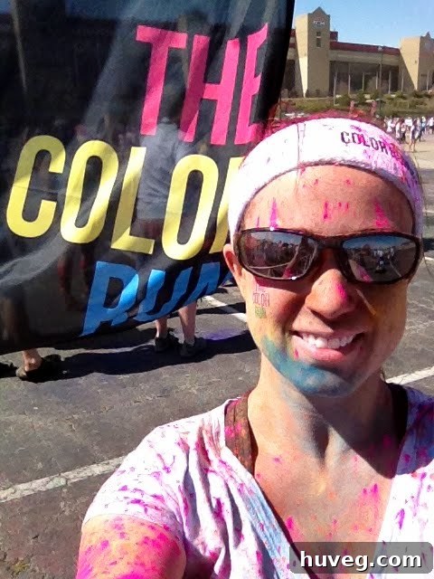 After finishing The Color Run 5k, covered in vibrant powders, with a triumphant smile.