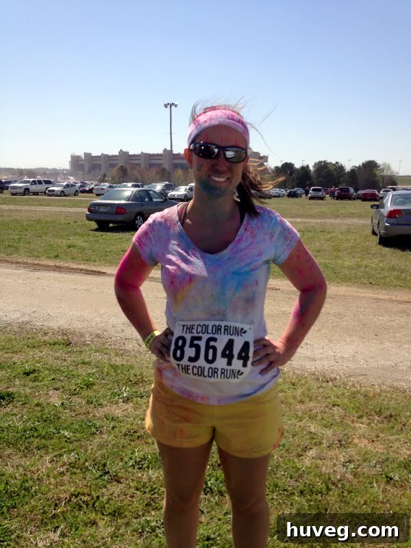 Covered in multiple colors after completing The Color Run, ready for the drive home and clean-up challenge.