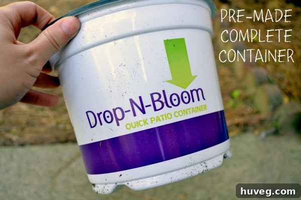 Colorful pre-made container garden ready for planting