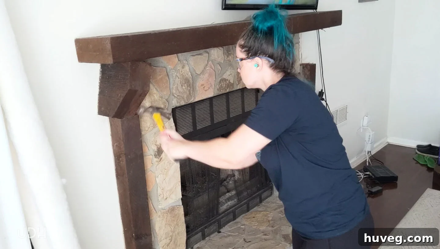demo-first-pieces of the fireplace