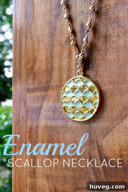 Finished DIY enamel scallop necklace, a perfect handmade accessory