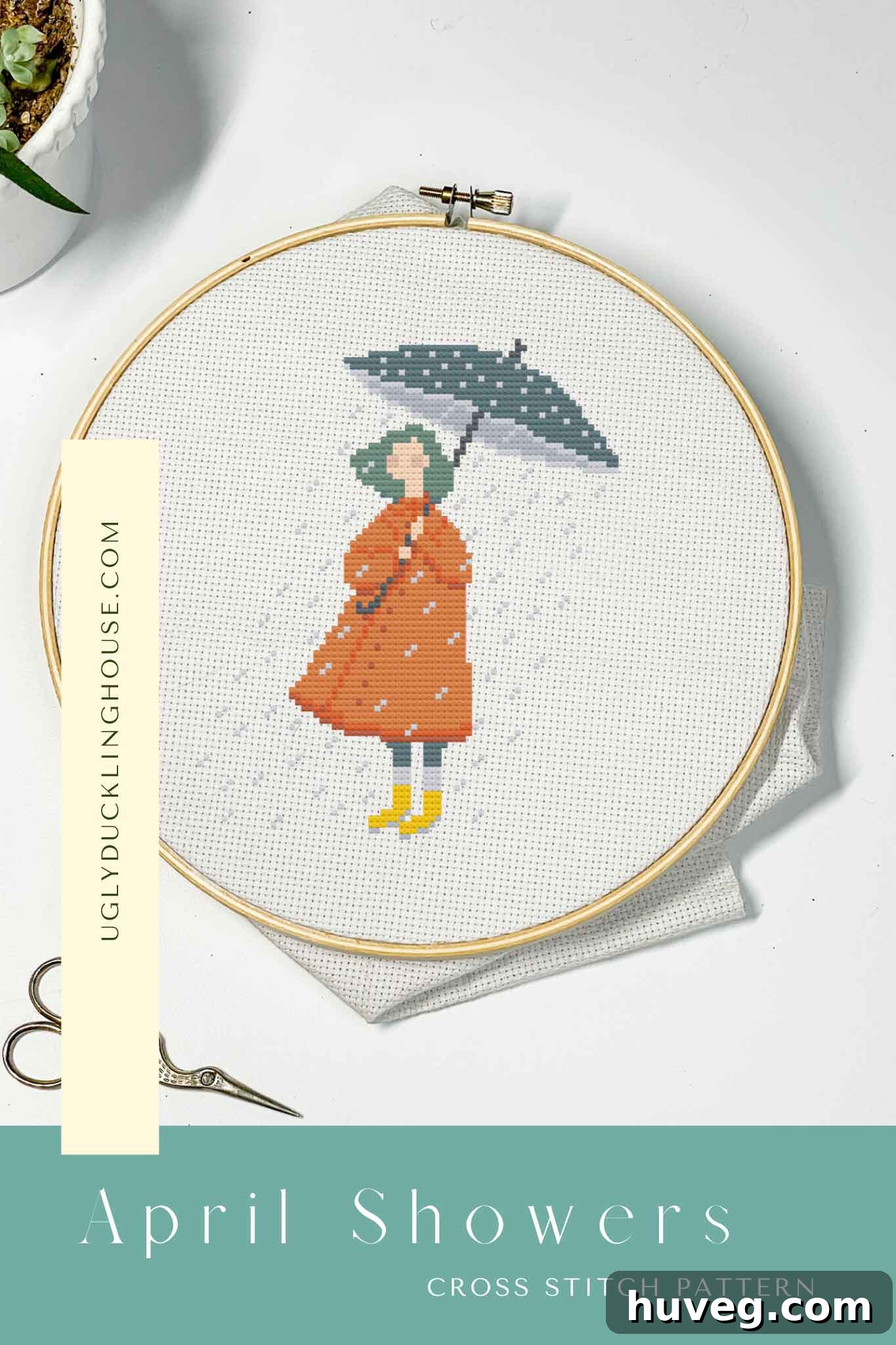 Sample of completed April Showers cross stitch pattern