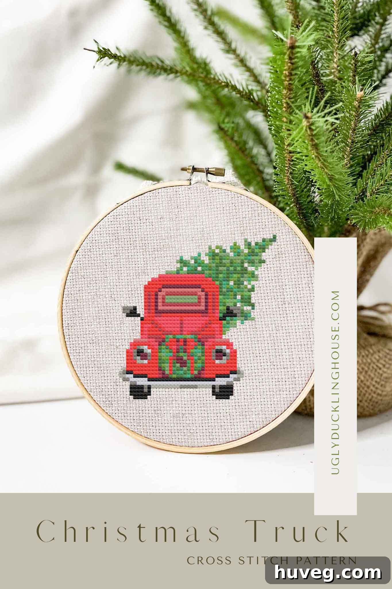 Vintage Christmas Truck Cross Stitch Pattern 2 Christmas truck cross stitch pattern – A classic red truck with a Christmas tree