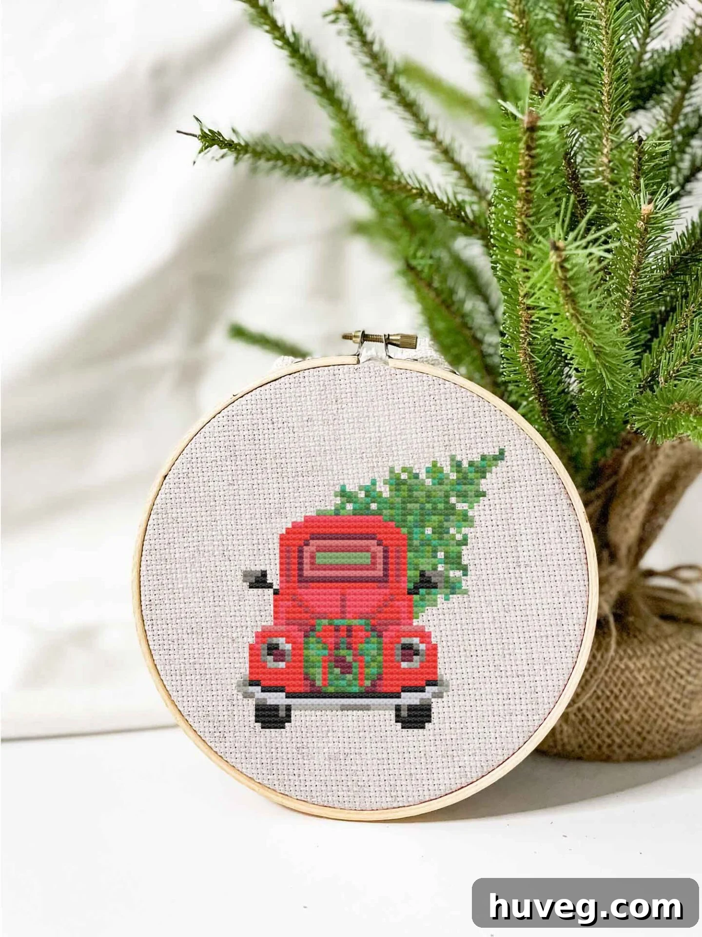 Vintage Christmas Truck Cross Stitch Pattern 5 Close-up of the Christmas truck cross stitch design
