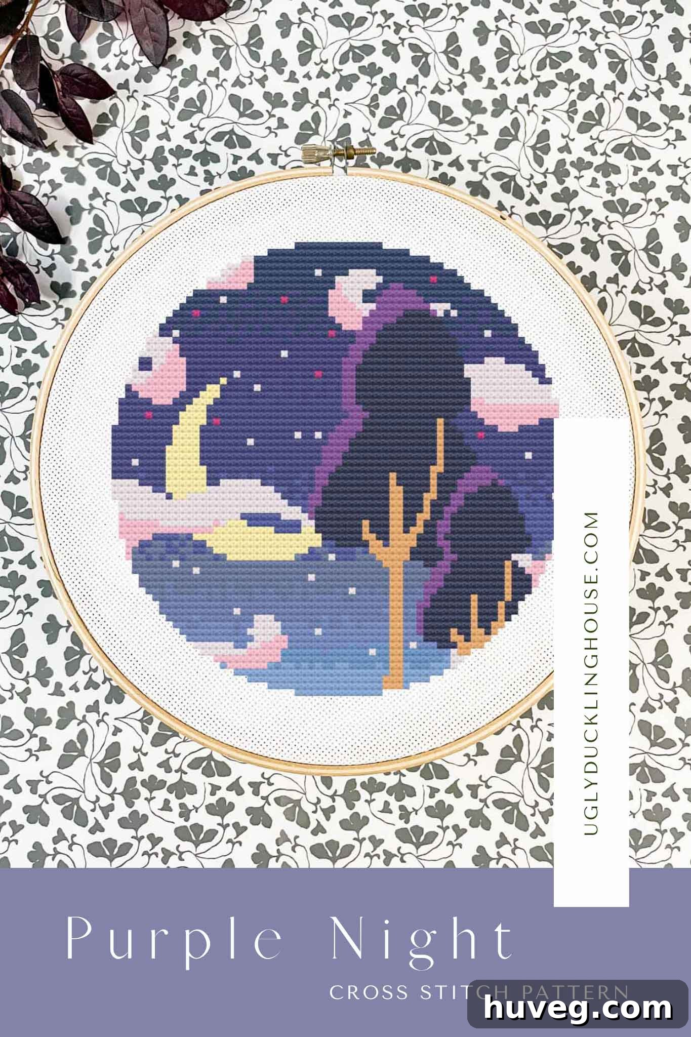 Purple Moonlight Cross Stitch Pattern