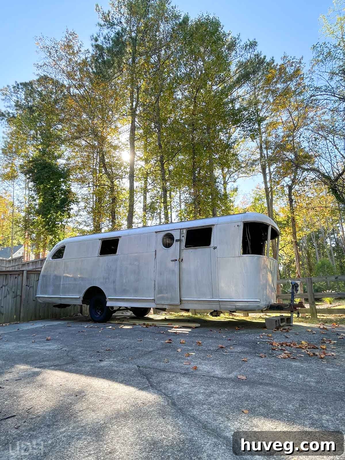Ruby's Revival during the demolition phase, showcasing the trailer with its windows removed.