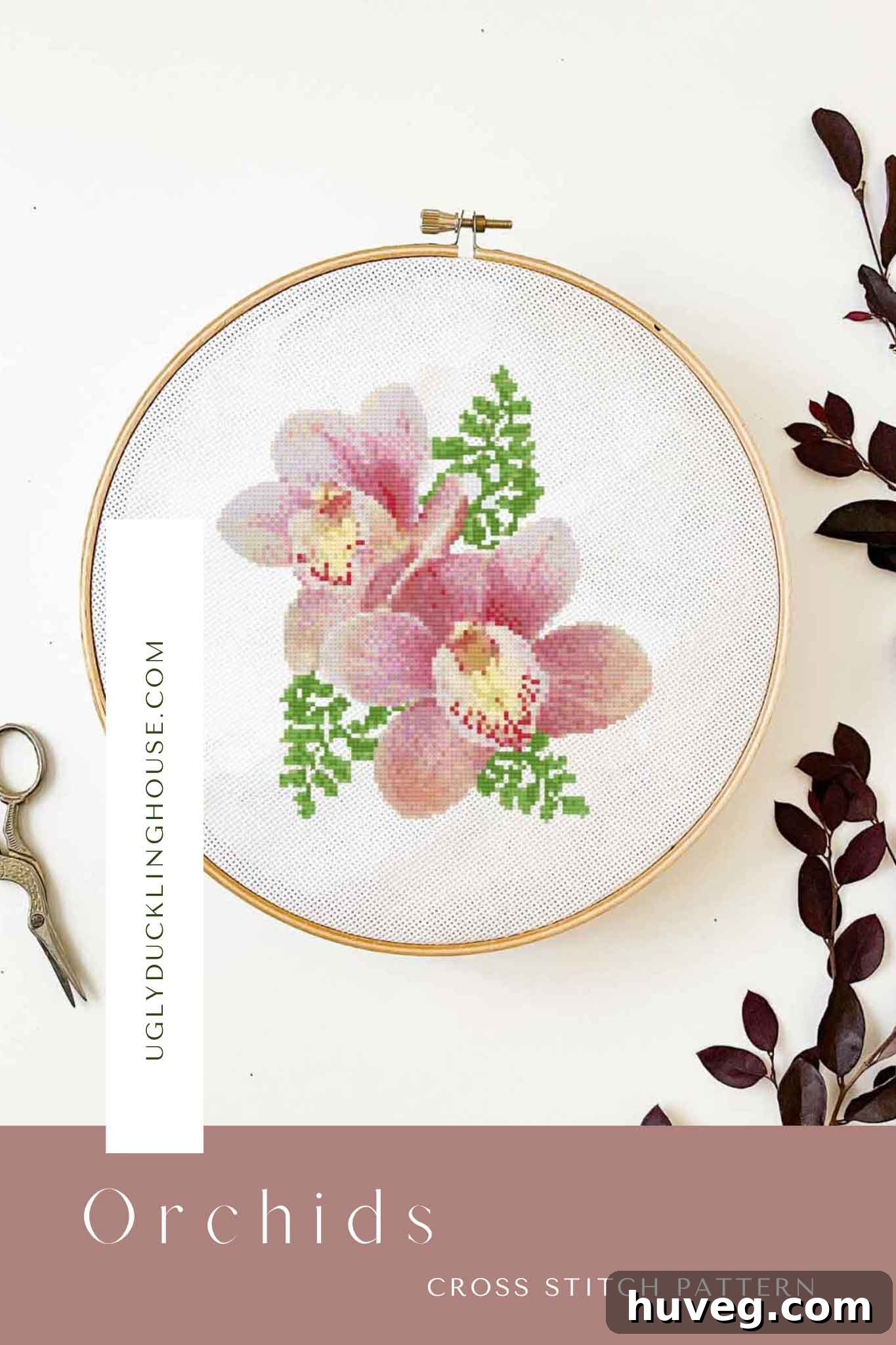 Exquisite orchid cross stitch pattern for spring