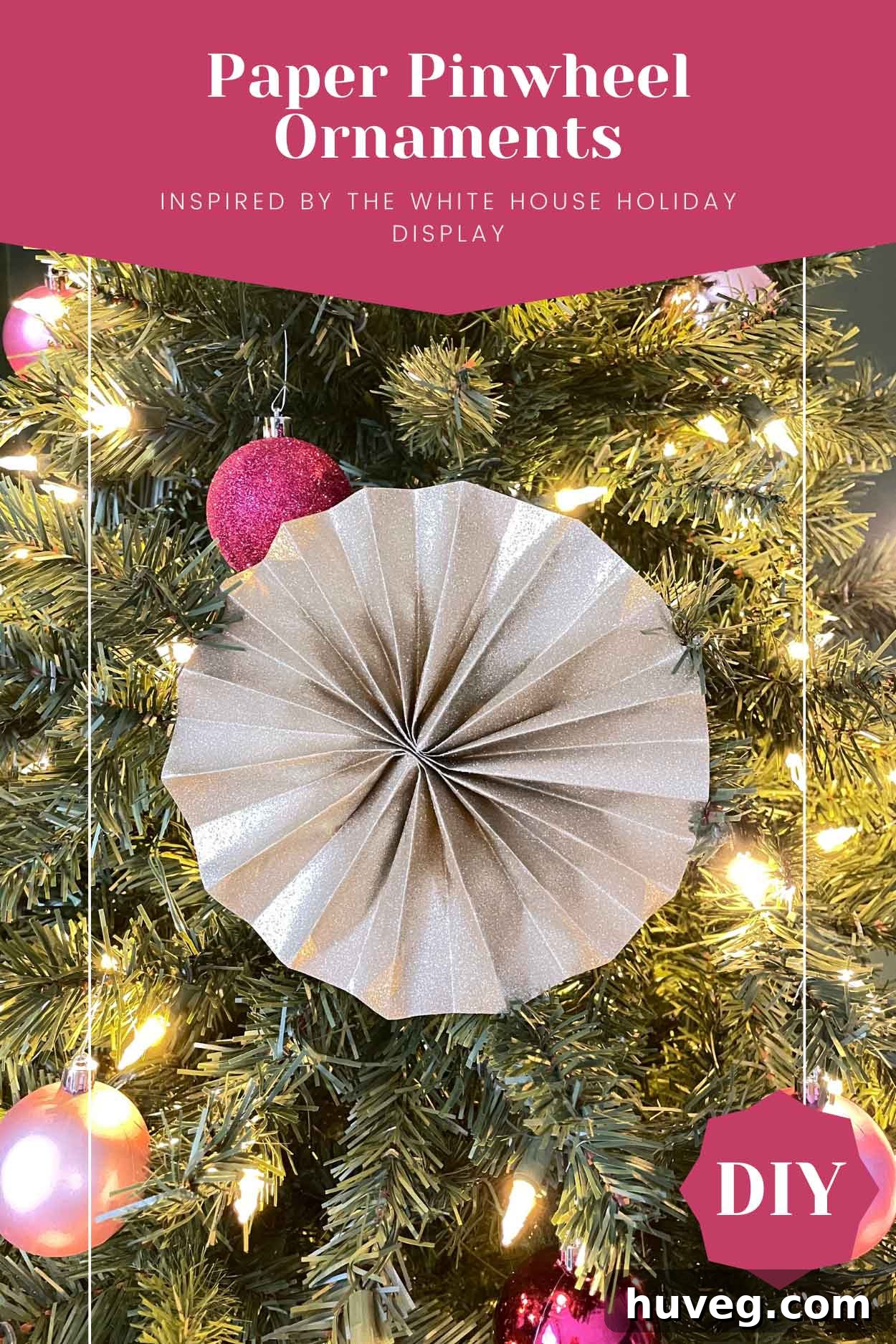 Elegant paper pinwheel crafted for holiday decoration, inspired by the White House display.