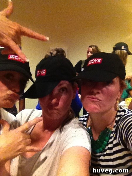 Just a Girl blogger posing with friends at the Haven Conference party