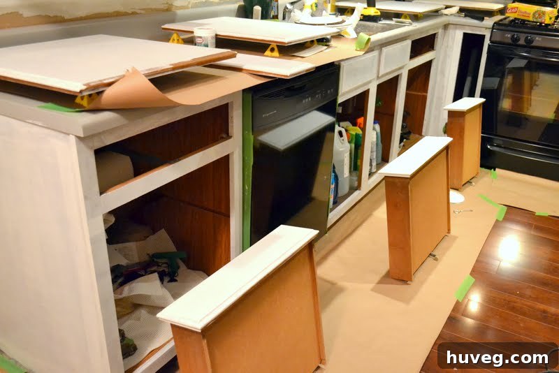priming kitchen cabinets and drawers