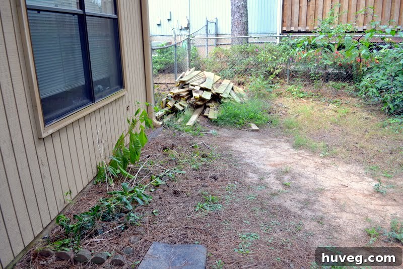 Before photo of the right side of the patio garden bed