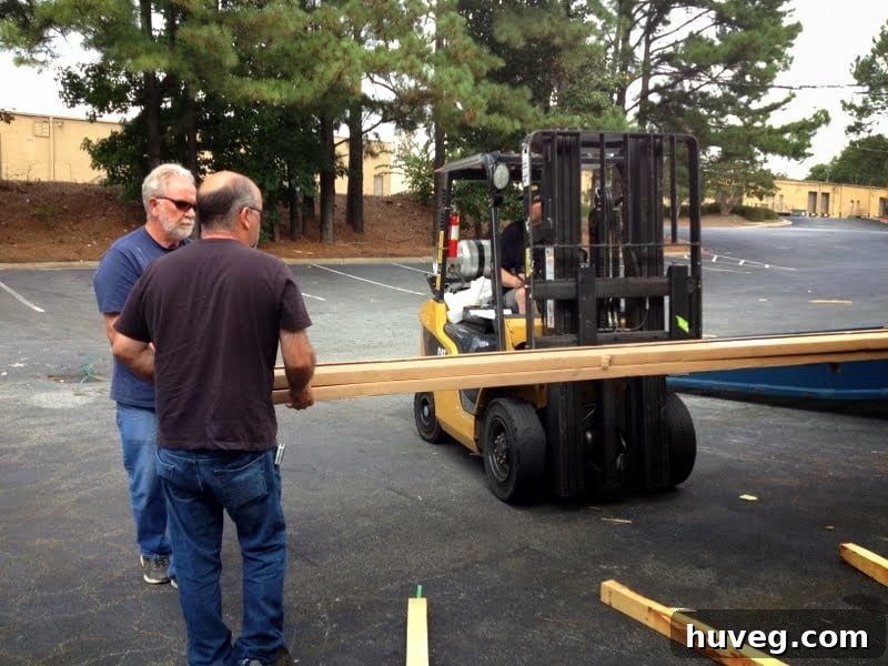 Loading heavy walnut butcher block countertops onto a truck