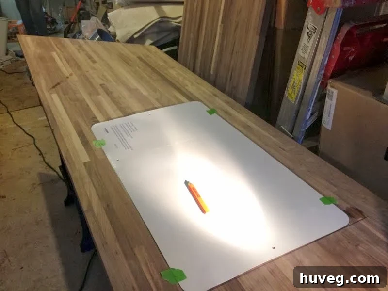Countertop with template for undermount sink