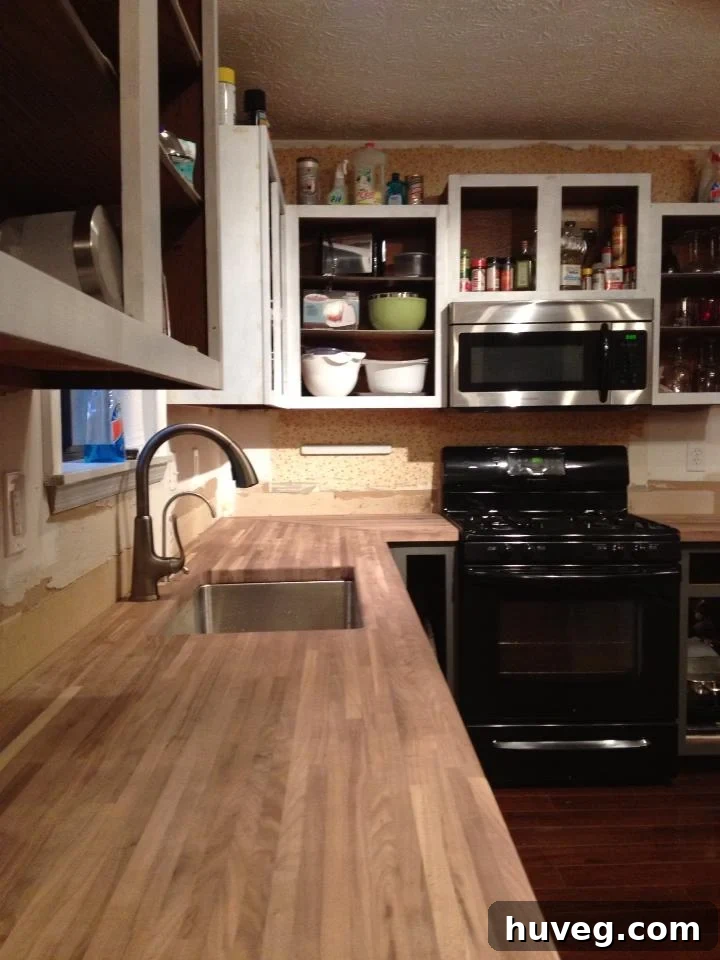 New kitchen countertop and sink installation in progress