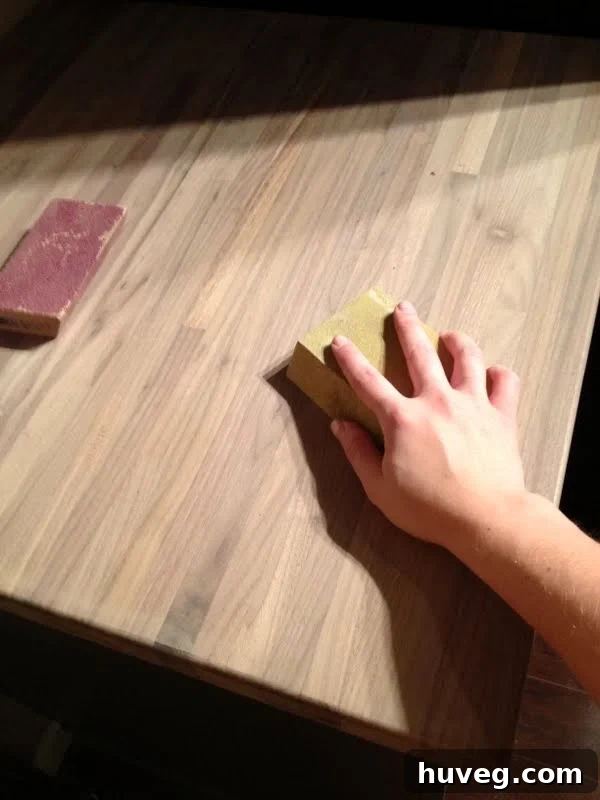 Beautifully treated walnut butcher block countertops in a kitchen setting.