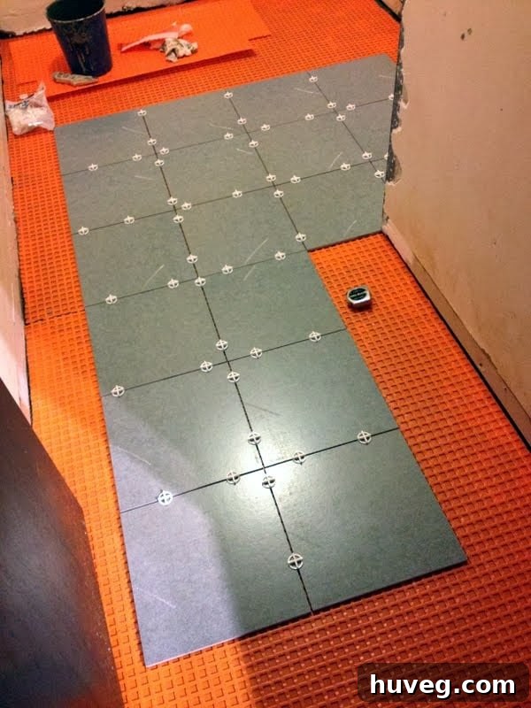 Dry fitting tiles over Ditra on concrete subfloor