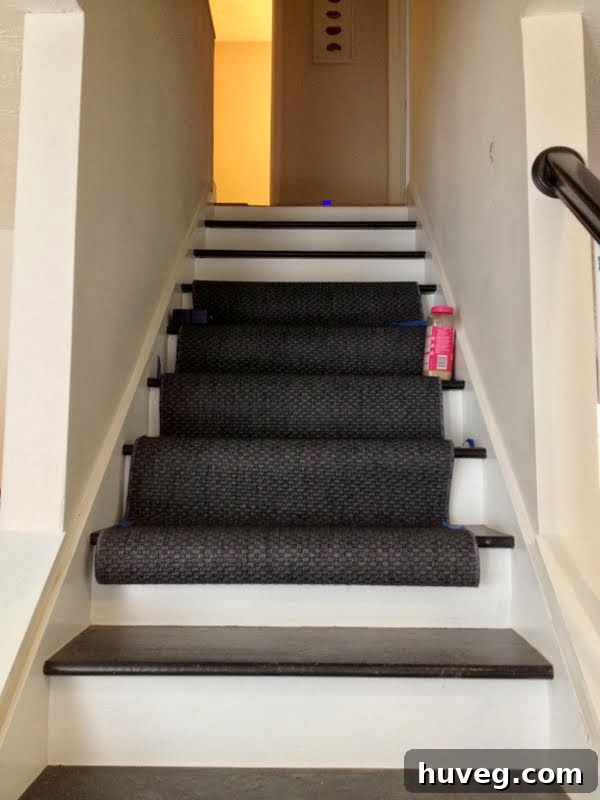 Temporary Stair Runner Placement with Household Props