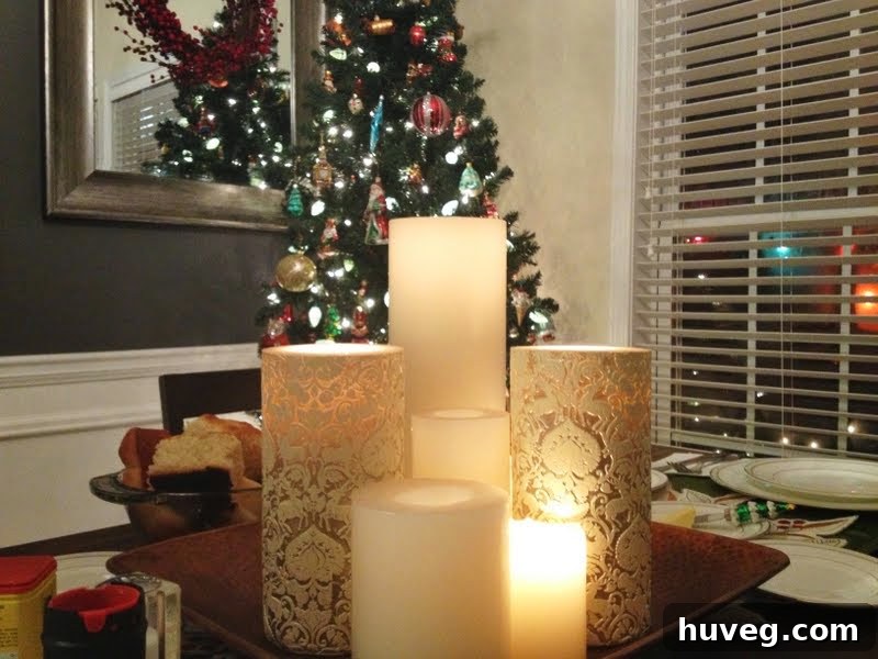 Family gathered for Christmas Eve dinner at my sister's house, enjoying a festive meal