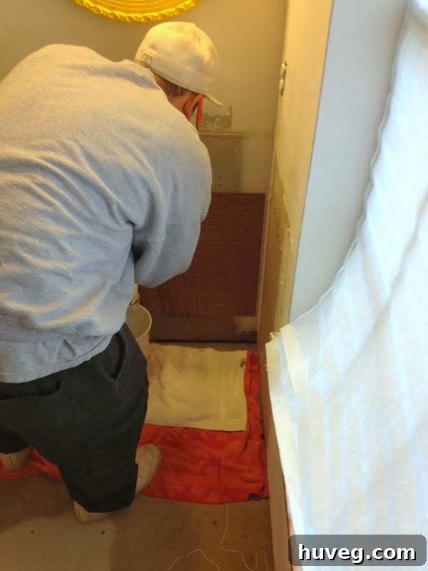 Compression valve in a primary bathroom, the source of a sudden plumbing leak, now repaired.