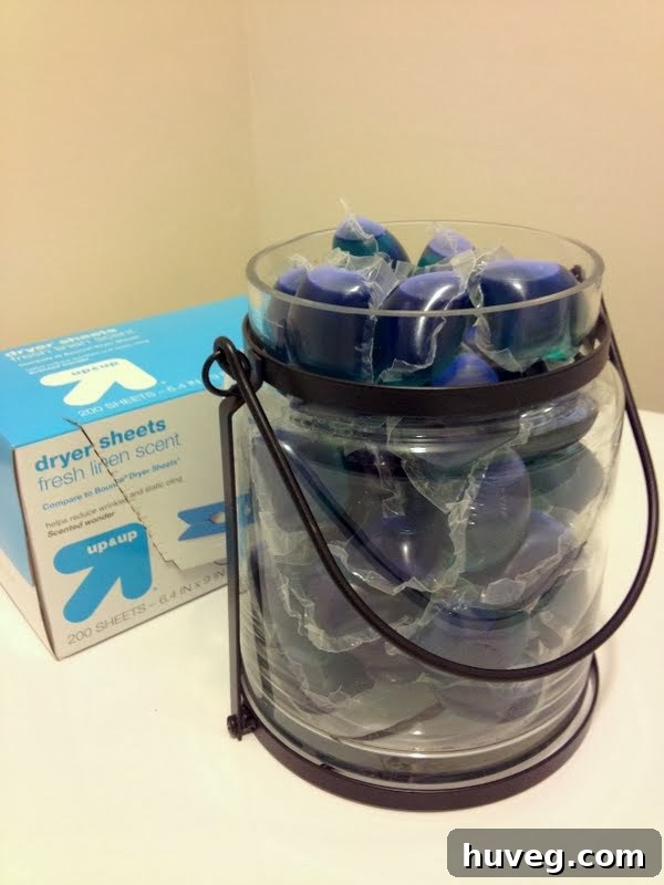 High-efficiency laundry detergent pods in storage