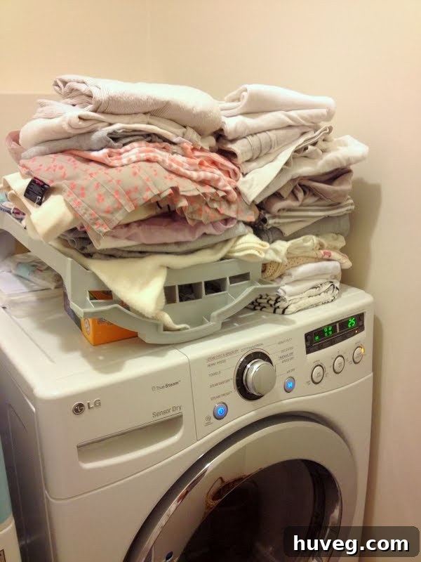 Efficient laundry room setup with folded clothes
