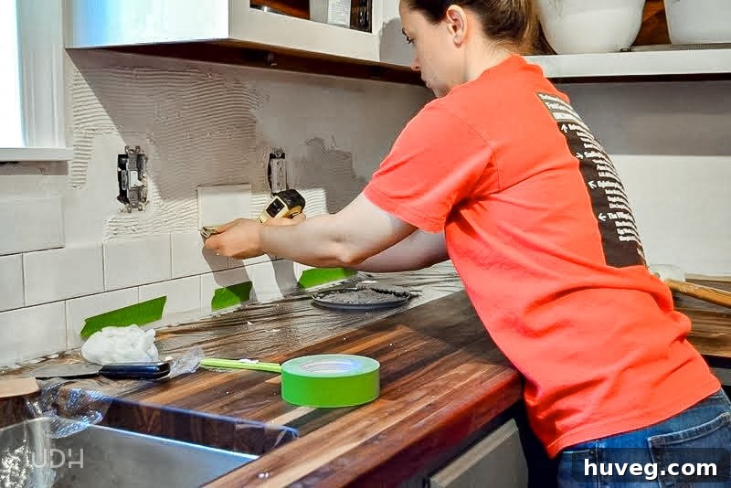Step-by-step guide on how to install a brick pattern tile backsplash