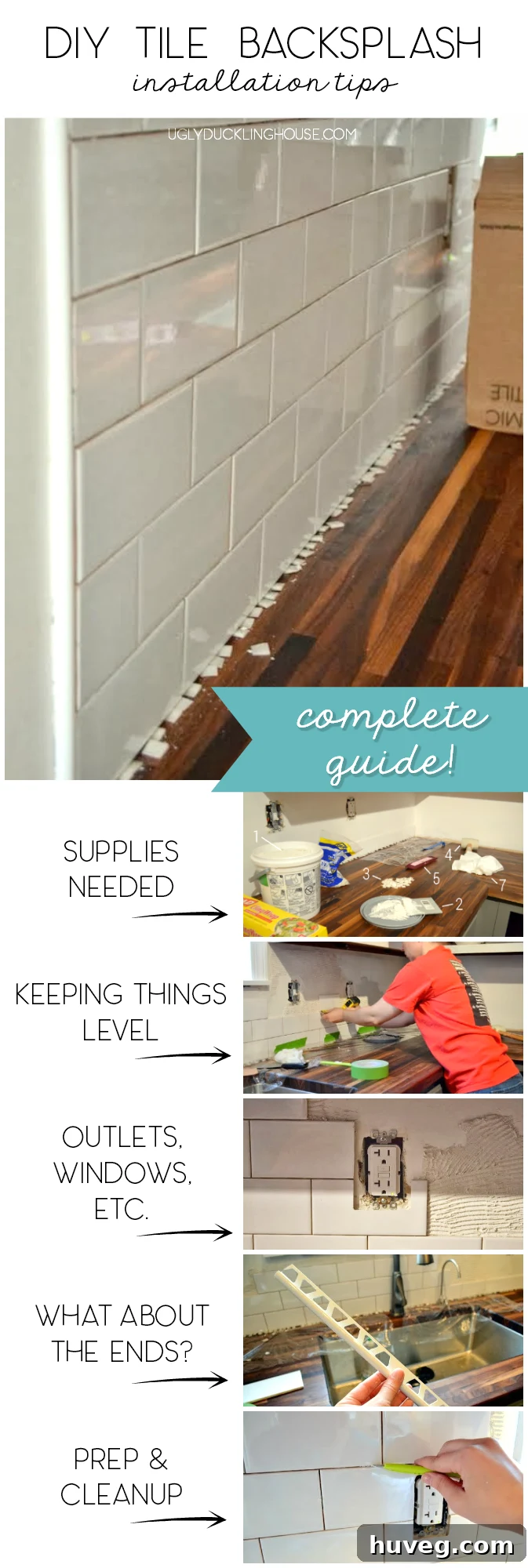DIY tile backsplash tutorial complete guide graphic