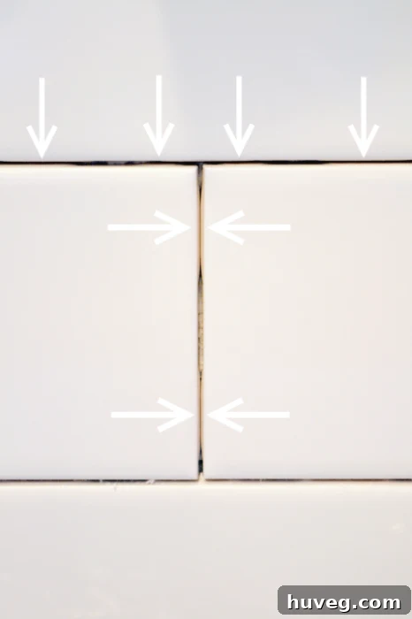 Close-up of lugs on self-spacing ceramic tiles