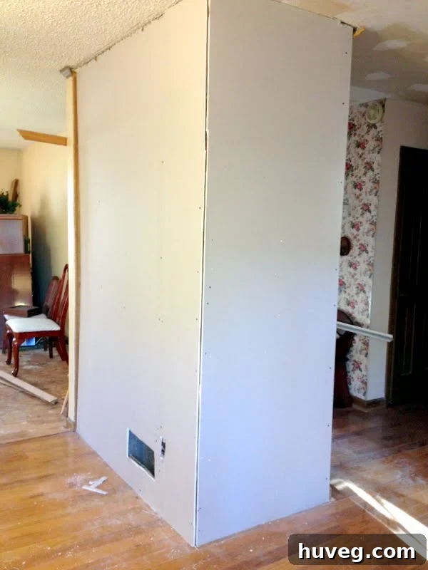 Drywall corner showing progress