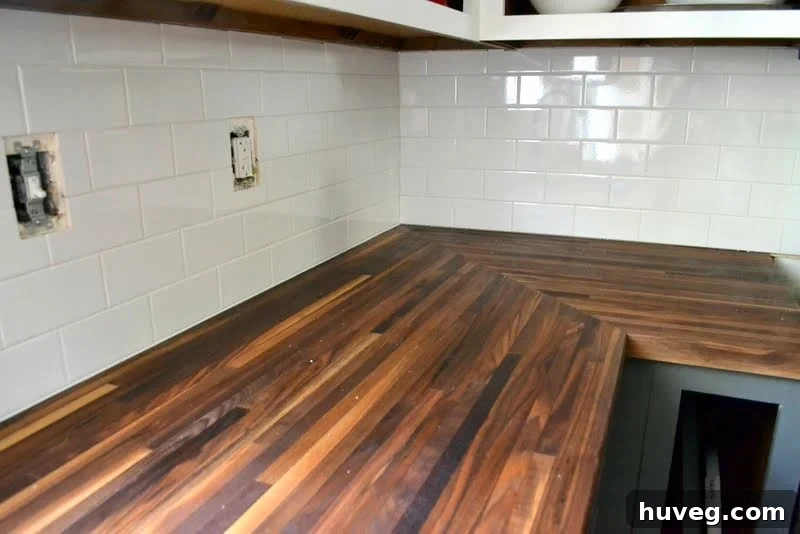 Butcherblock and subway tile