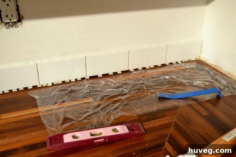 First row of subway tile