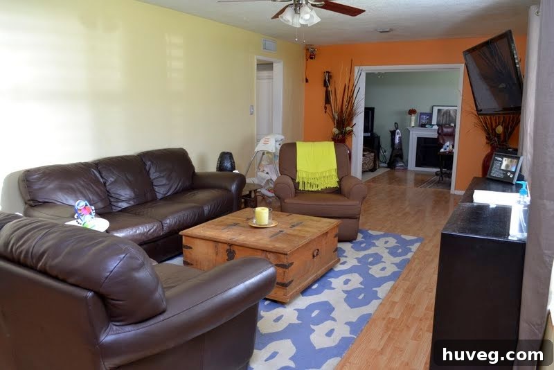 Overview of the SheKnows TV Homestretch Season 9 living room before makeover