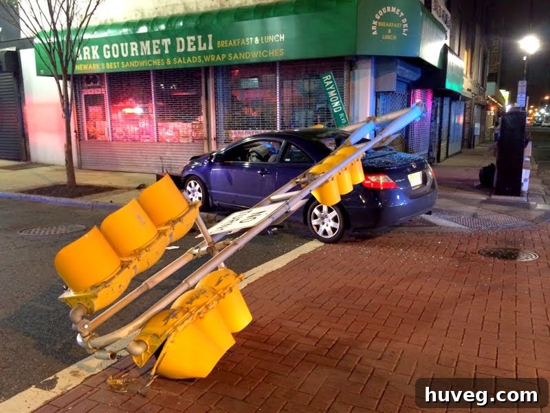Car accident scene near Newark, unexpected travel mishap