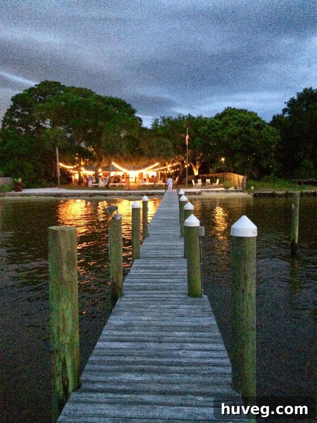 Wedding reception area at Destin Bay House as evening approaches