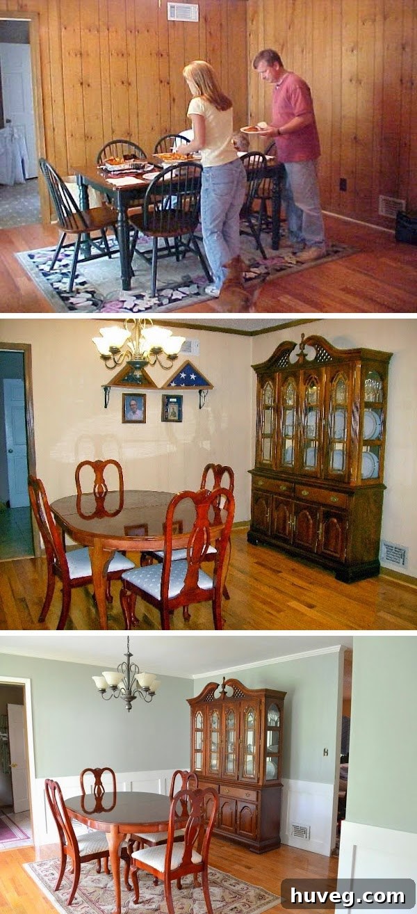 Before and after comparison image of the dining room transformation
