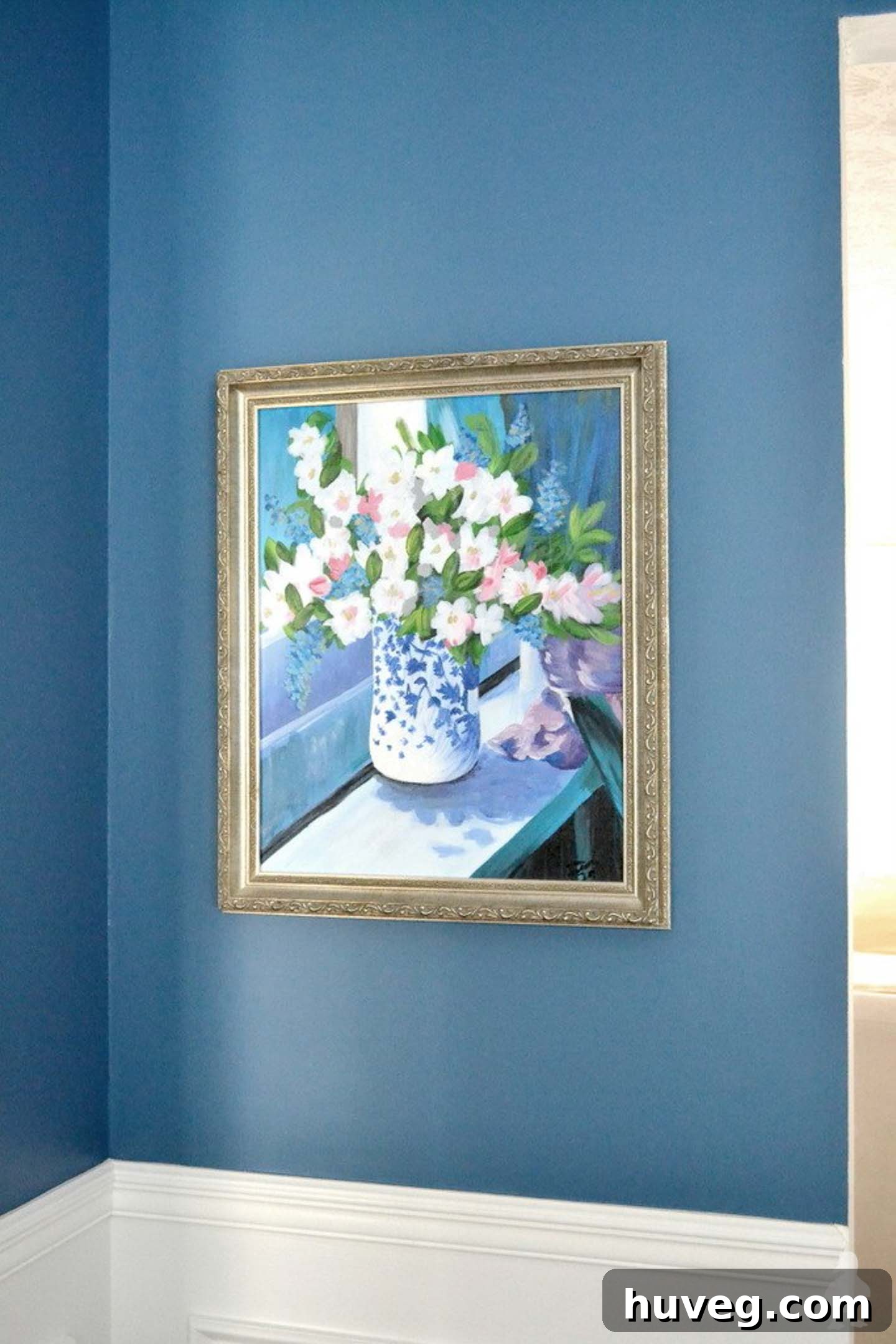 Granny's custom flower vase painting against a newly painted dining room wall