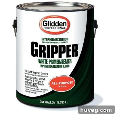 Can of Glidden Gripper Primer, recommended for drywall