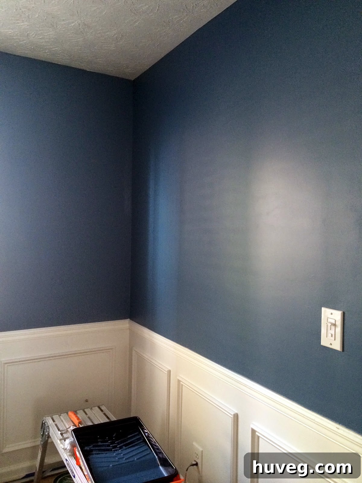 Beautifully painted dining room wall, showcasing a fresh and vibrant finish ready for decoration.