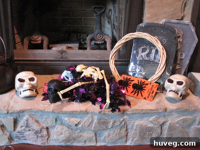 Decorated porch for Halloween with pumpkins and a basket of candy