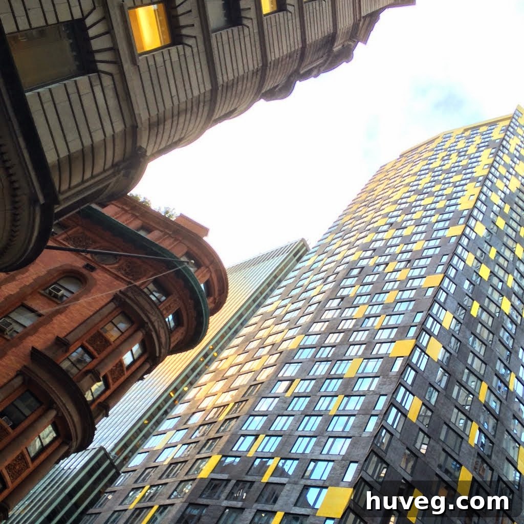Looking up at buildings