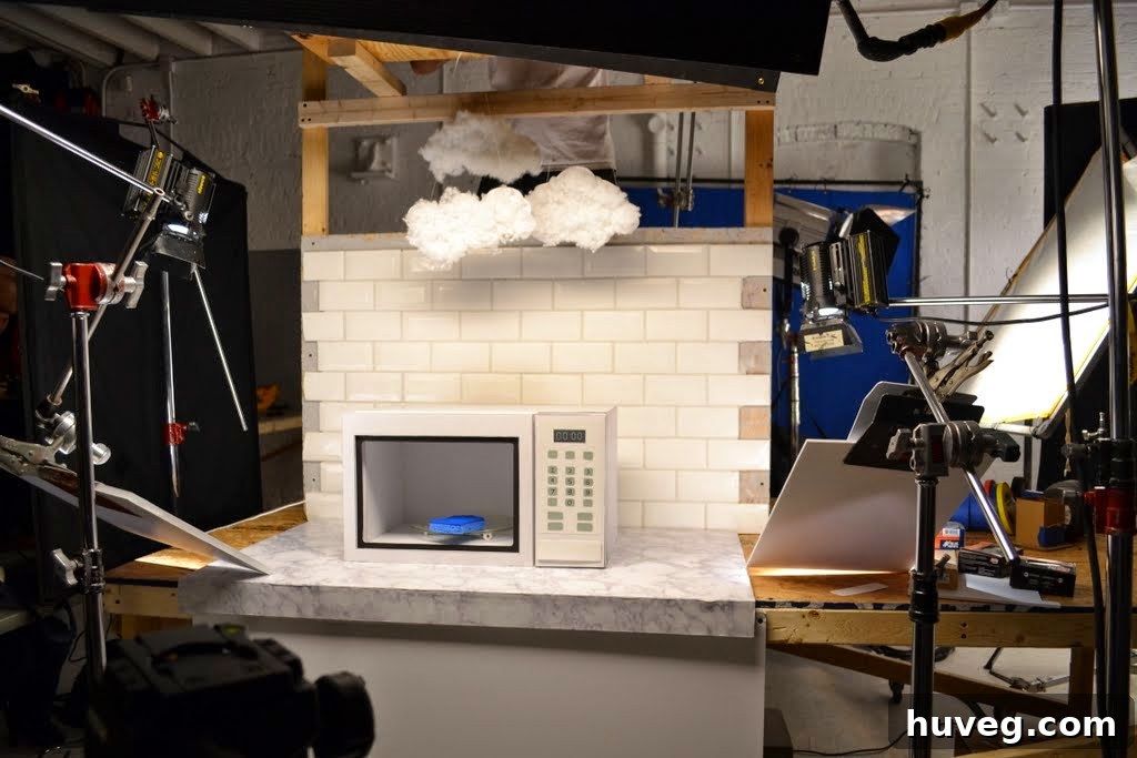 Prop wall with microwave and sponge