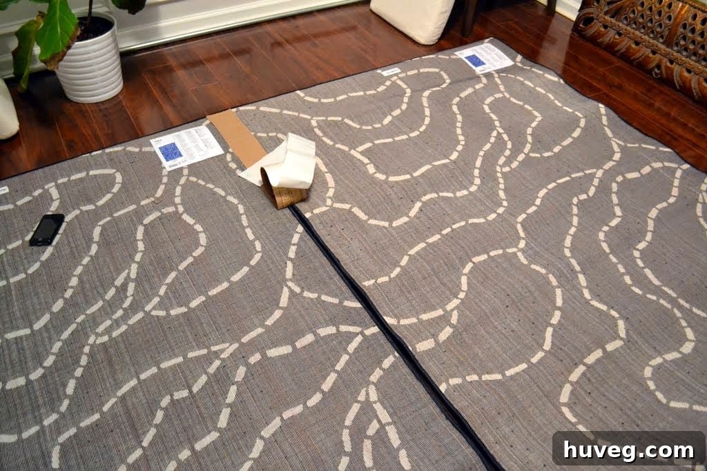Taping the back of the rugs