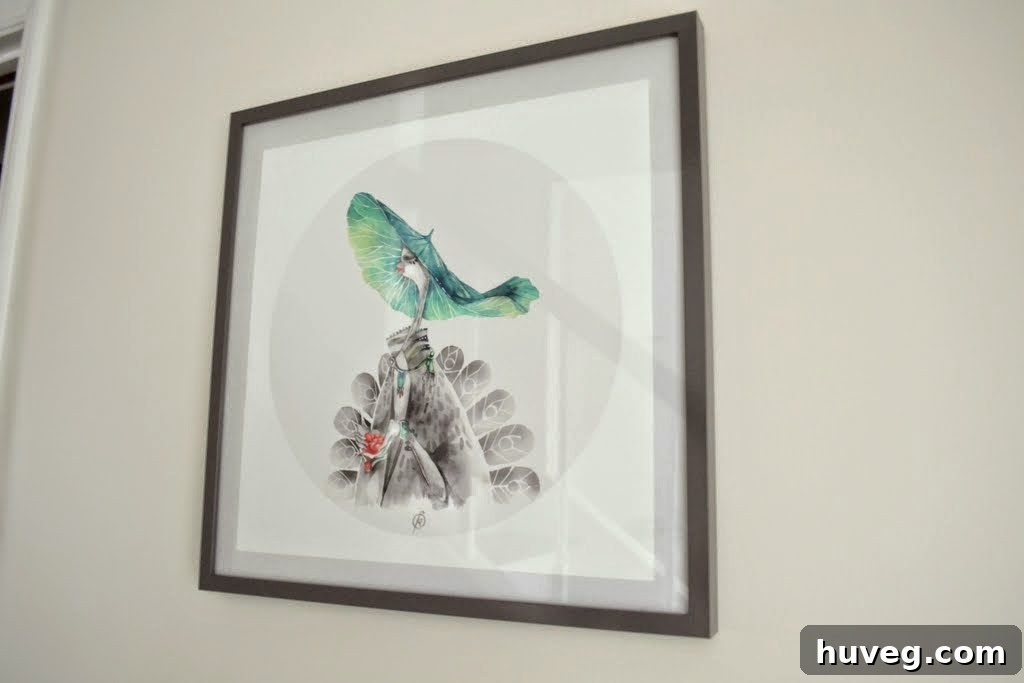 Cropped image of the unique 'Peahen' wall art, highlighting its detailed design and whimsical character.